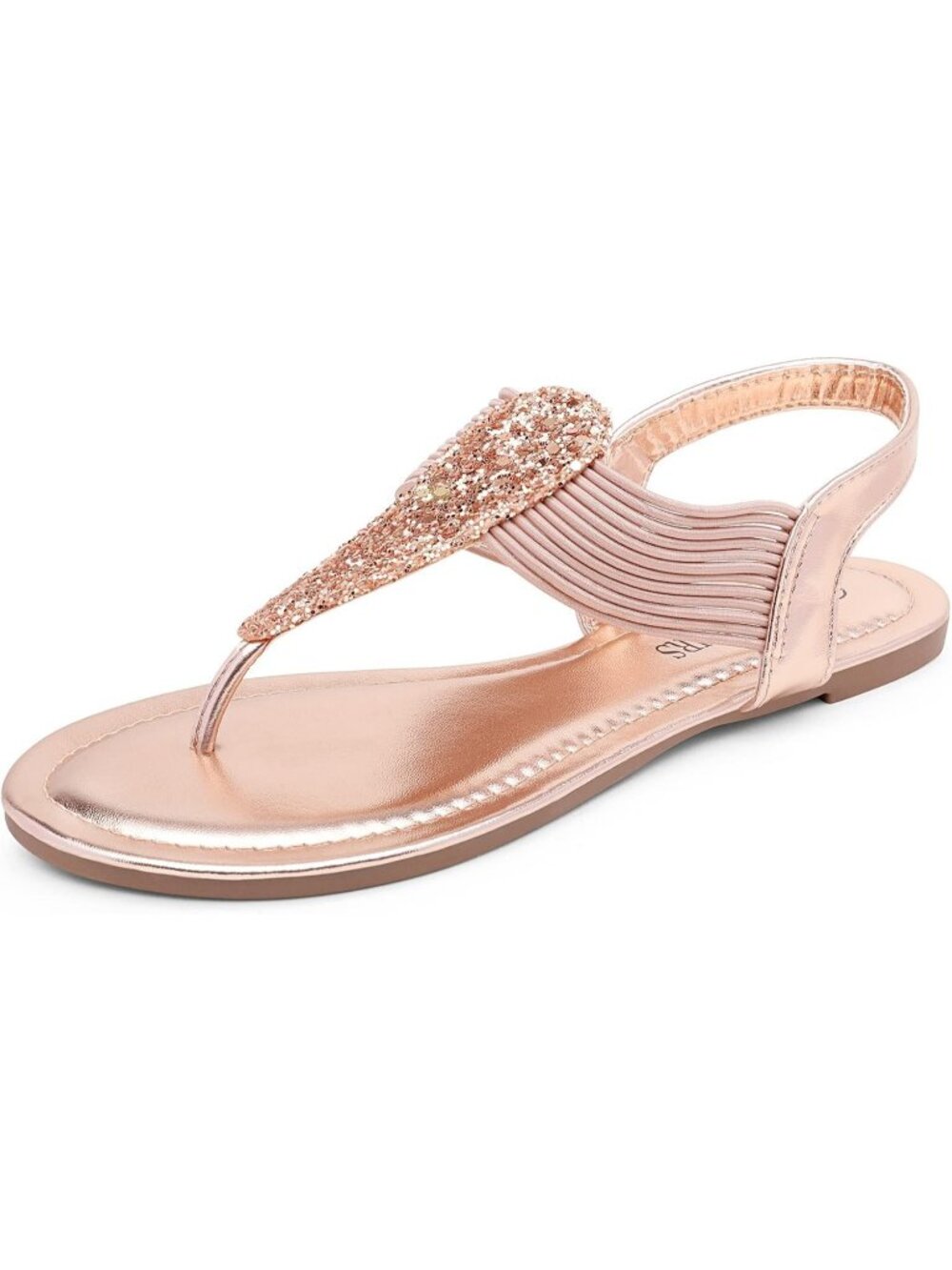 Women's Champagne Gold Flats Elastic Strappy String Thong T Strap Summer Sandals